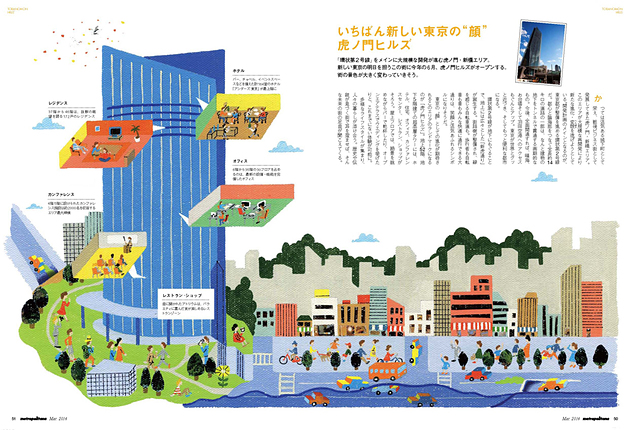 「metropolitana」3月号「アークキッチン」「虎ノ門ヒルズ」特集ページイラスト